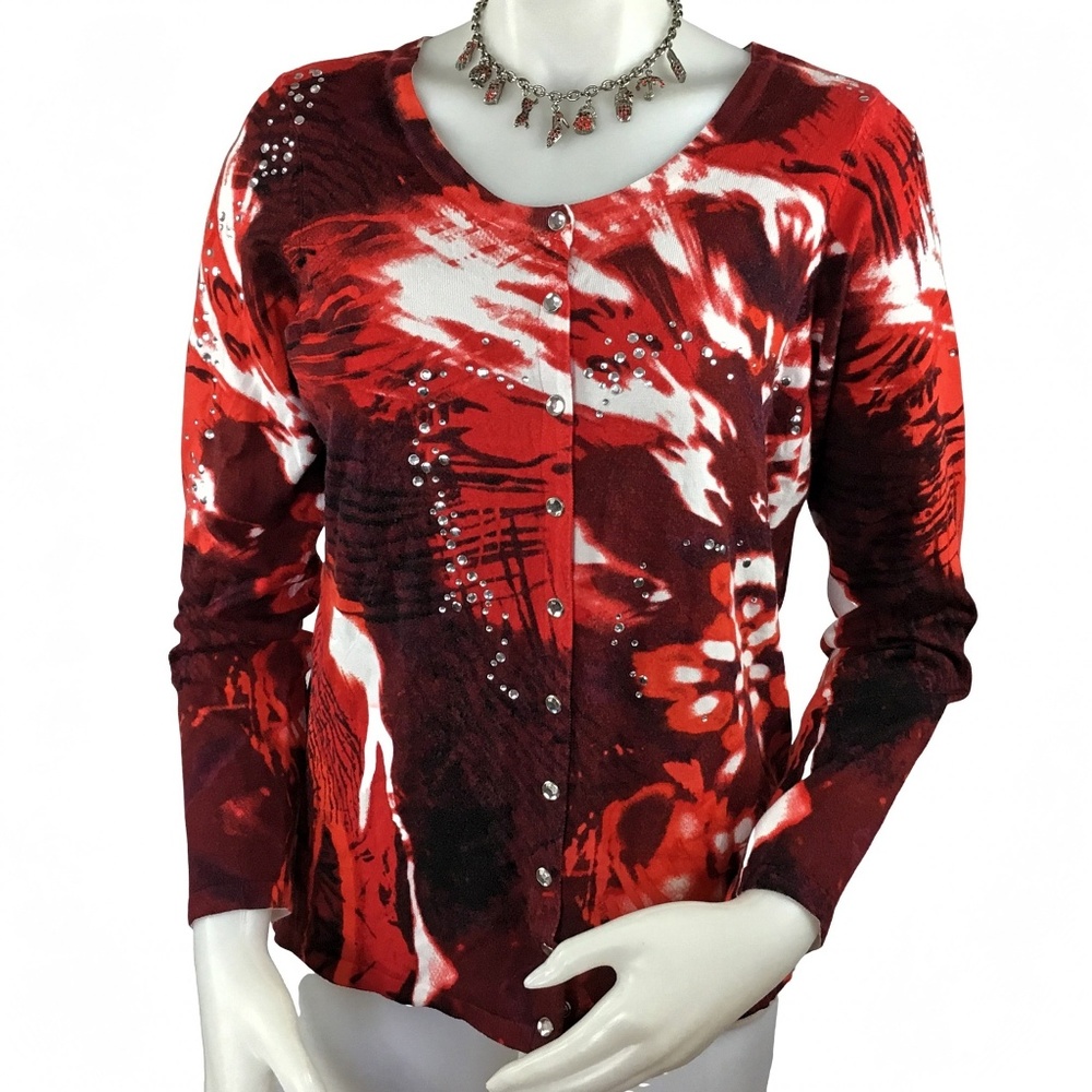Christopher & Banks Red Embellished Cardigan Med